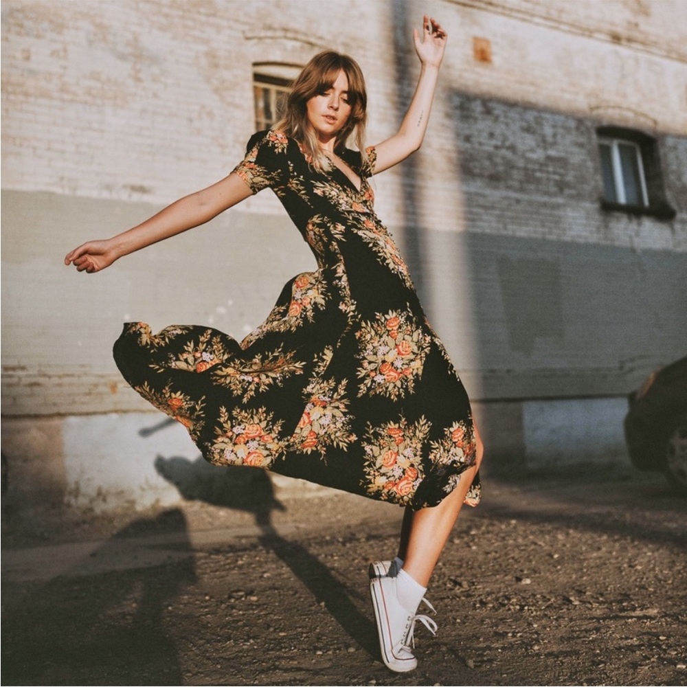 Free people rare floral v neck maxi dress